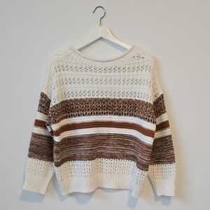 Striped Knit Sweater - Cream and Brown